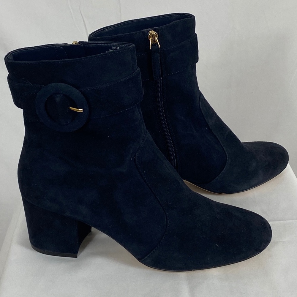 Blue suede booties
